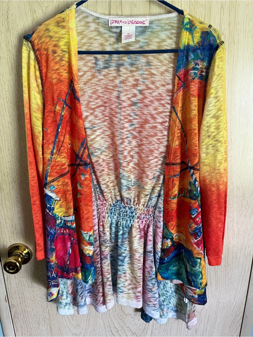Leoma Lovegrove Sailboats Open Front Waterfall Cardigan Sz Medium